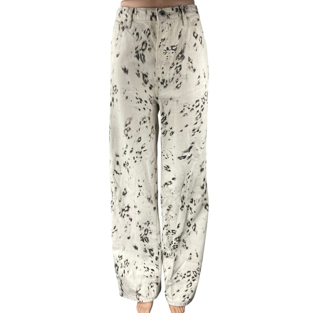 Lovers + Friends Lover Boy White Leopard Print Straight Baggy Denim Jeans Sz 29